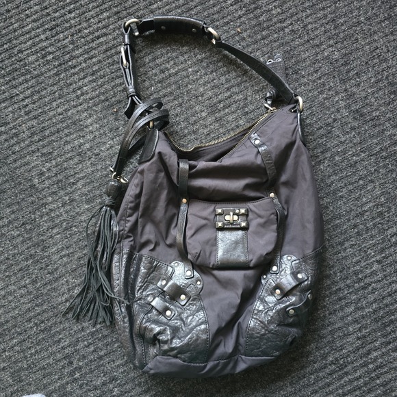 Juicy Couture Handbags - Rare Vtg JUICY Courture Studded Leather Grunge Goth Shoulder Tassel Y2k Turnlock
